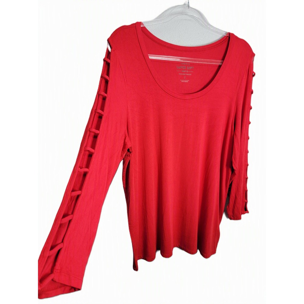 Torrid Womens 2X Super Soft Knit Top Red Lattice Strappy Cut Out Sleeve Stretch